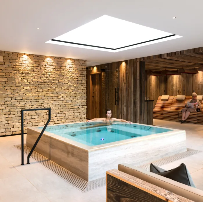 Luxury indoor hydrotherapy pool at Homefield Grange – designed by Butterscotch Design