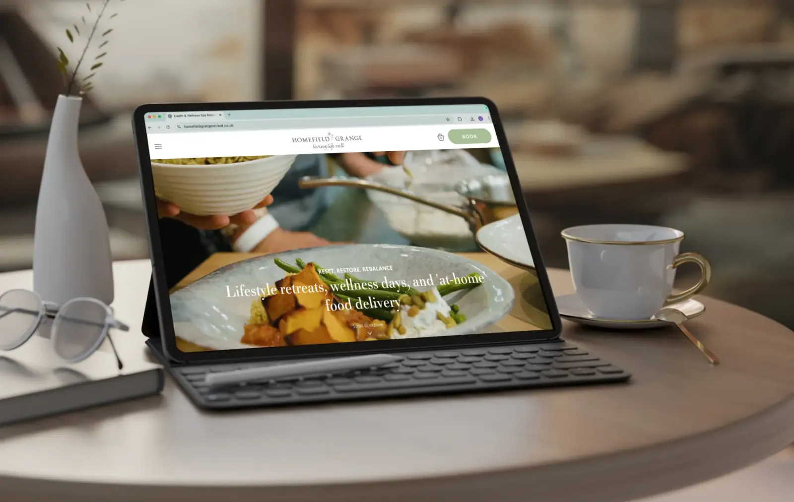 Homefield Grange website supporting retreats, coaching, day spa experiences and wider wellness programmes