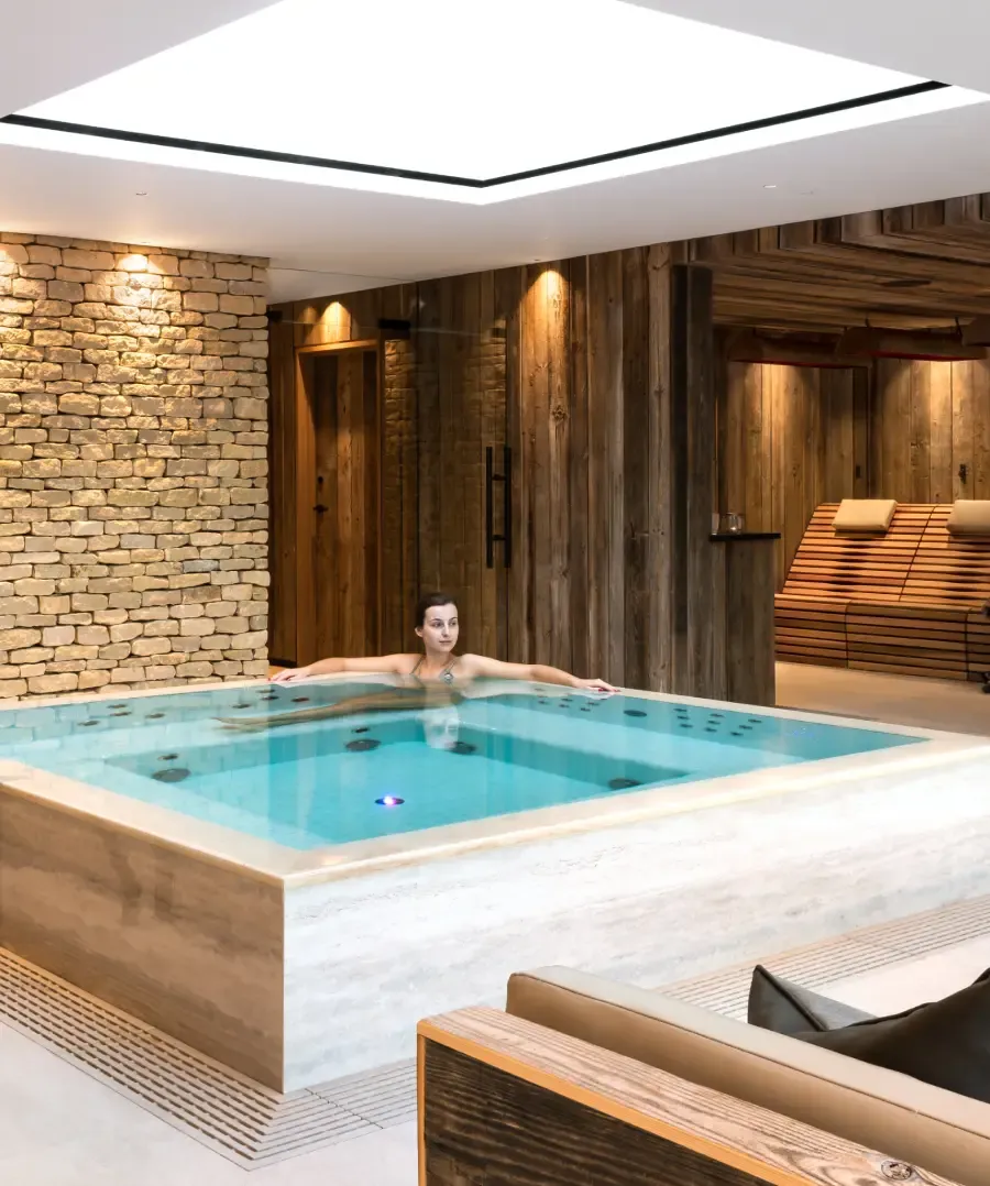 Hydrotherapy pool at Homefield Grange wellness retreat, forming part of a bespoke thermal spa design